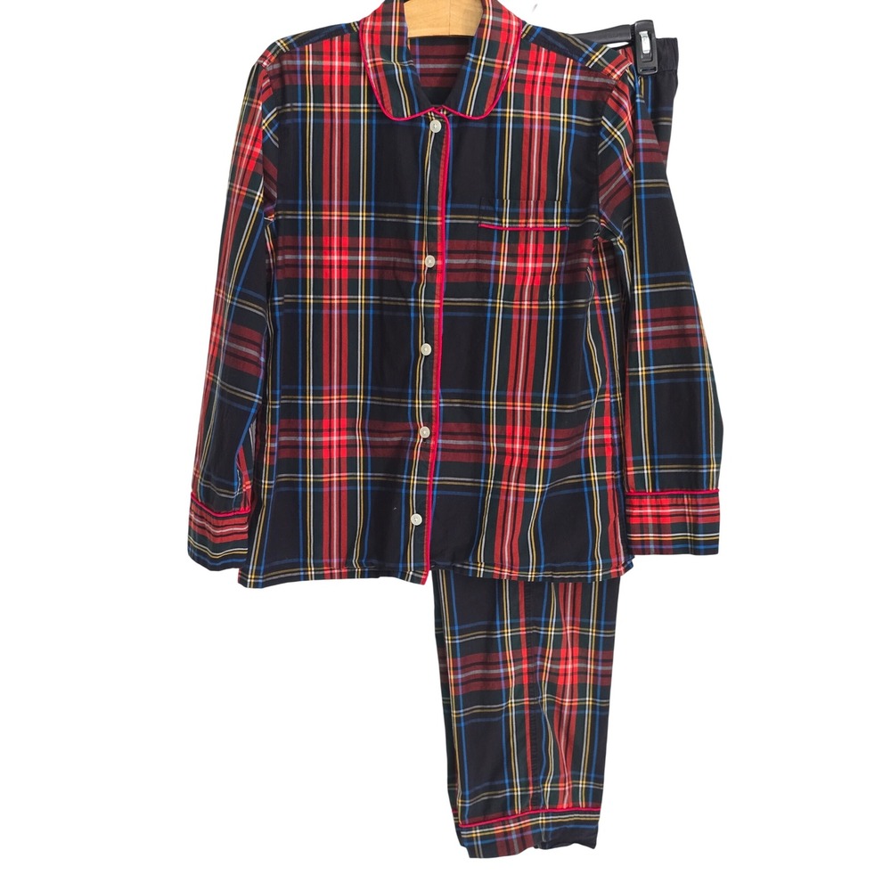 J.Crew Womens Pajama Set Small Navy Red Stewart Plaid Cotton Long Sleeve PJs